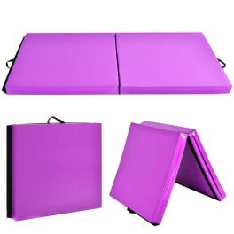 6 x 2 feet folding gymnastic mat with carrying handles for yoga-purple