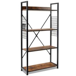 4 -tier industrial open storage bookshelf-coffee - color: dark brown