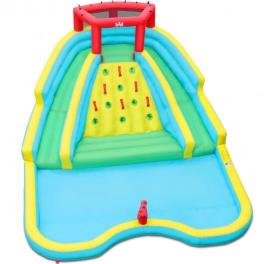 Double side inflatable water slide park with climbing wall for outdoor without blower - color: blue