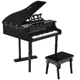 Musical instrument toy 30-key children mini grand piano with bench-black - color: black
