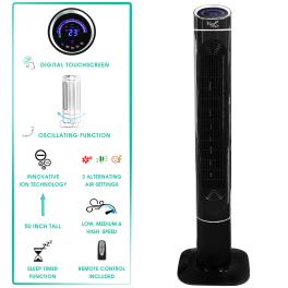 Vie air 50 inch luxury digital 3 speed high velocity tower fan with fresh air ionizer and remote control in black
