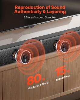 Sound bar for smart tv, 2.0 channel, 32-inch 2 in 1 detachable soundbar tv speakers, with bluetooth hdmi aux usb connection, remote control, 80w surround sound system, for home theater audio