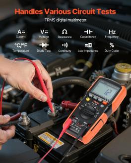 Digital multimeter, 6000-count trms dc/ac voltmeter current tester, auto-ranging multimeter for current voltage resistance capacitance temperature diodes continuity low impedance measurment