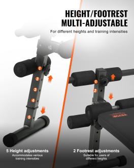 Sit up bench, folding curved decline ab bench, with 5 adjustable height settings, heavy-duty steel, non-slip design, 500 lbs capacity for home gym workouts, strength training, full body muscles