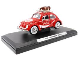 1966 volkswagen beetle red "enjoy coca-cola" with roof rack and accessories 1/24 diecast model car by motor city classics
