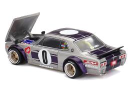 Nissan skyline 2000gt-r (kpgc10) "kaido works v1" rhd (right hand drive) #0 silver metallic with purple stripes (designed by jun imai) "kaido house" special 1/64 diecast model car by mini gt