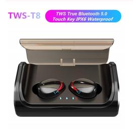 Tws t8 bluetooth 5.0 true wireless earphones in-ear earbuds deep bass stereo ipx6 waterproof sports headset black