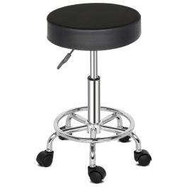 Us bar stool with 5 casters 360 degree rotation soft round stool flat black