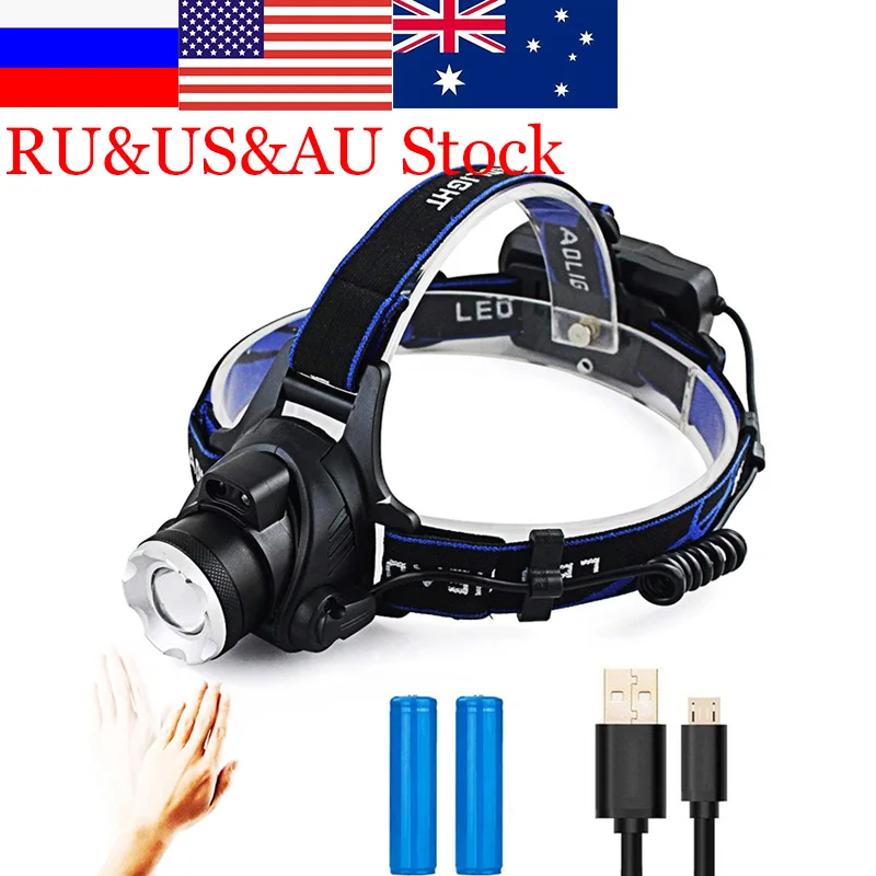 Ships from: china, body color: beige - zk20 led induction headlamp headlight sensor control adjustable usb rechargeable zoomable cycling running camping light torch