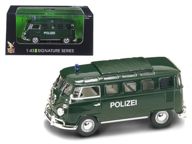 1962 volkswagen microbus police green 1/43 diecast car model by road signature
